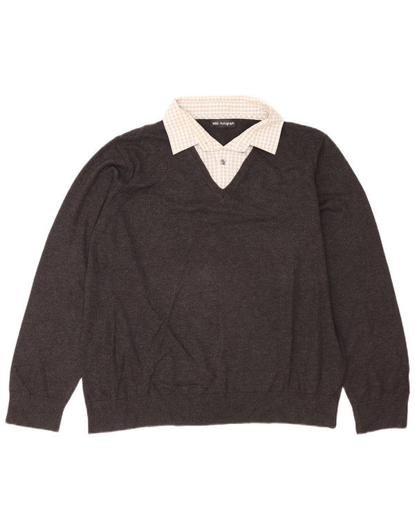 Marks & Spencer Mens Autograph V-Neck Jumper Sweater UK 44/46 XL Grey