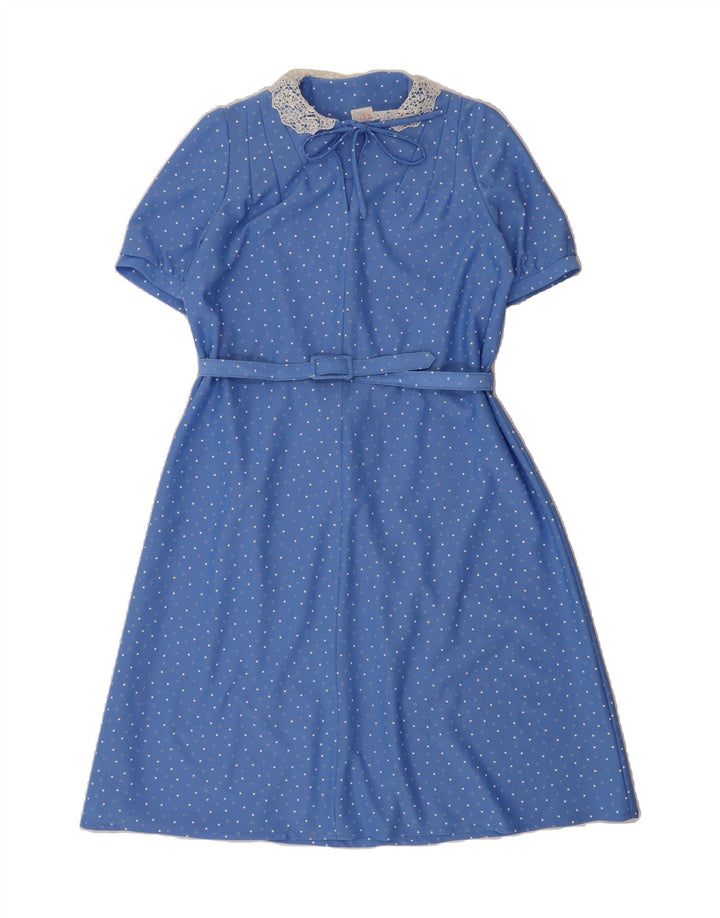VINTAGE Womens A-Line Dress UK 16 Large Blue Spotted Polyester Vintage Vintage and Second-Hand Vintage from Messina Hembry 