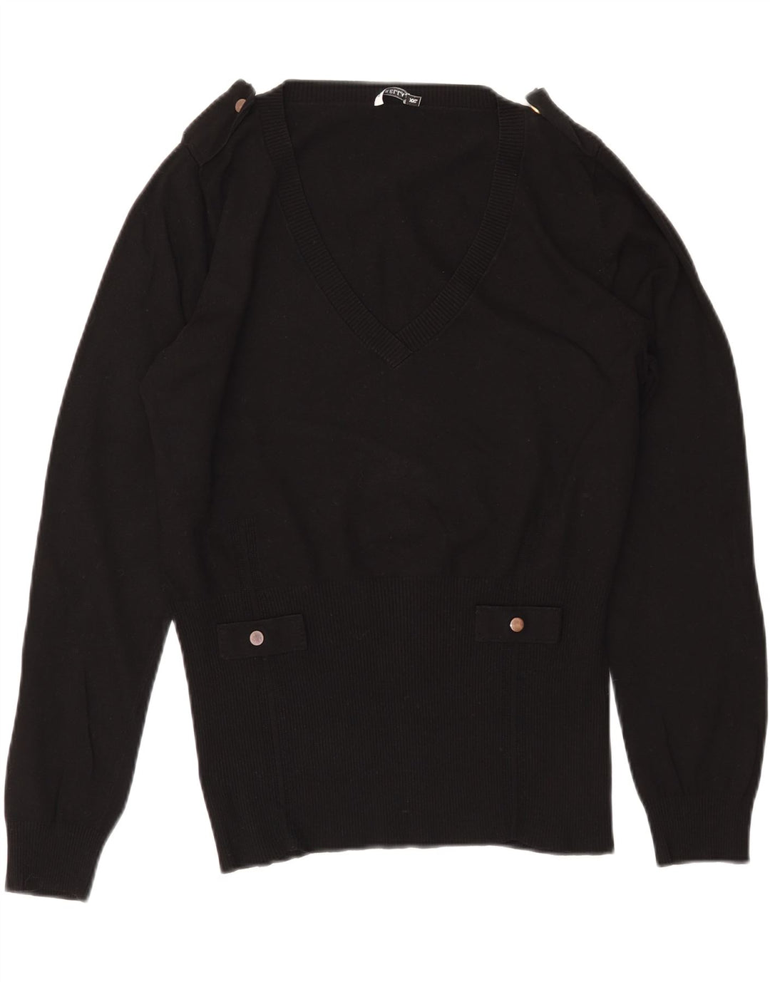 MARELLA Damen-Pullover im Militär-Stil mit V-Ausschnitt, UK 20 2XL, schwarze Viskose