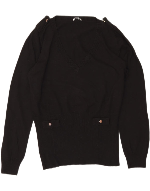 MARELLA Damen-Pullover im Militär-Stil mit V-Ausschnitt, UK 20 2XL, schwarze Viskose