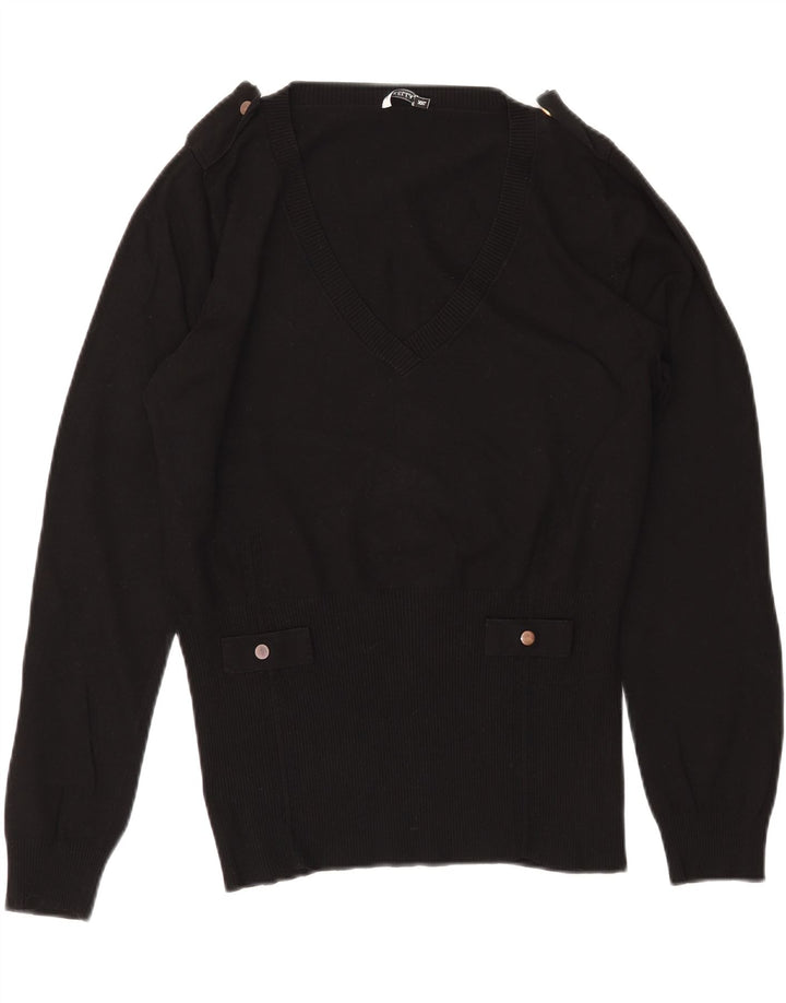 MARELLA Damen-Pullover im Militär-Stil mit V-Ausschnitt, UK 20 2XL, schwarze Viskose