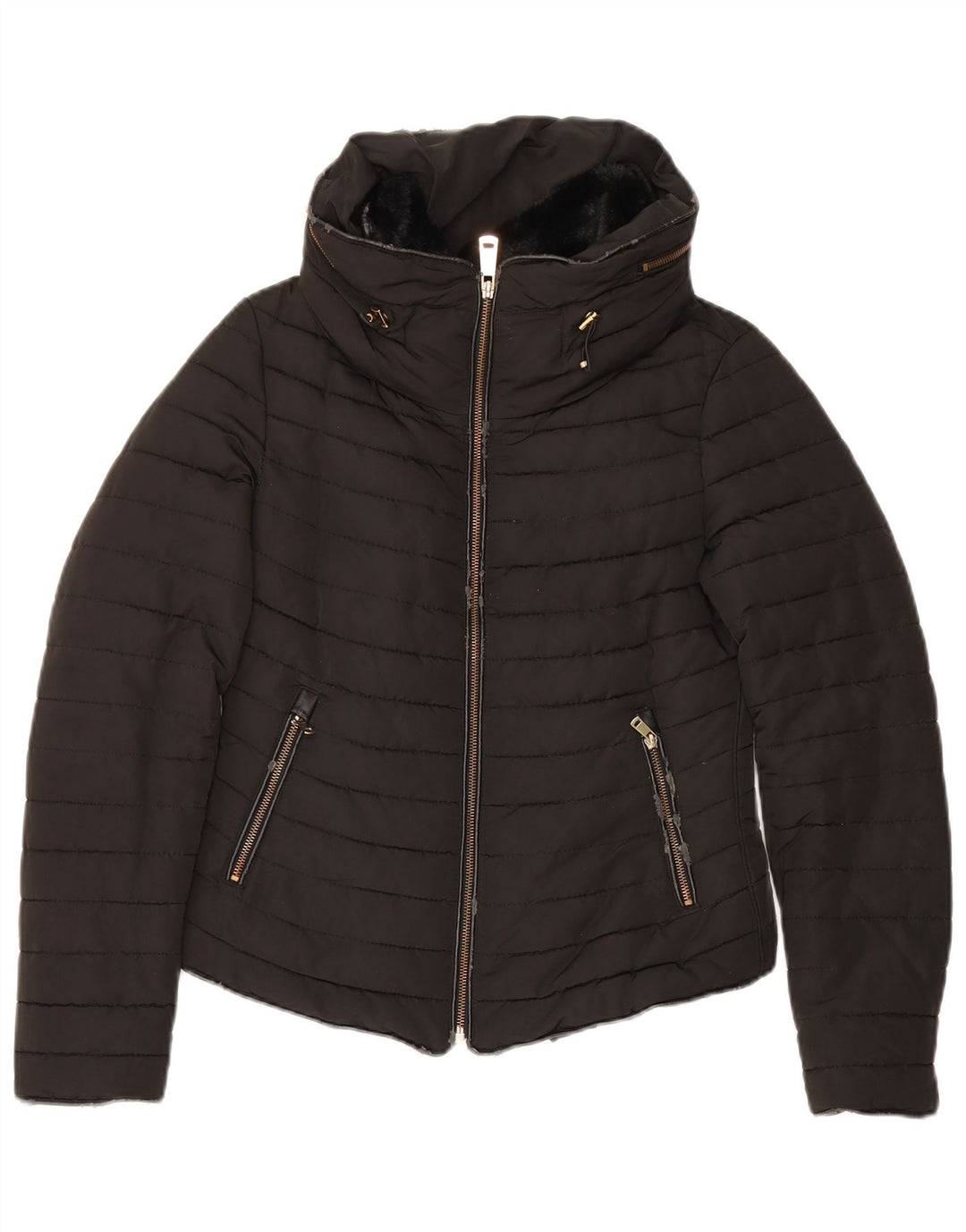 Zara Damen-Kapuzenjacke, wattiert, Gr. 10, Größe S, Schwarz, Polyester
