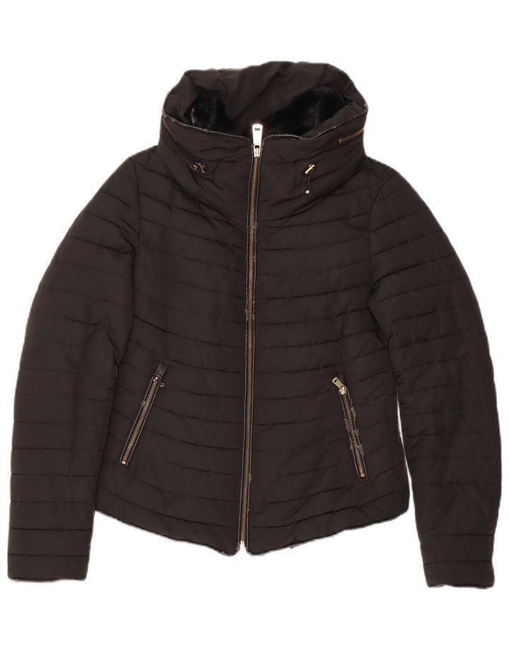 Zara Damen-Kapuzenjacke, wattiert, Gr. 10, Größe S, Schwarz, Polyester