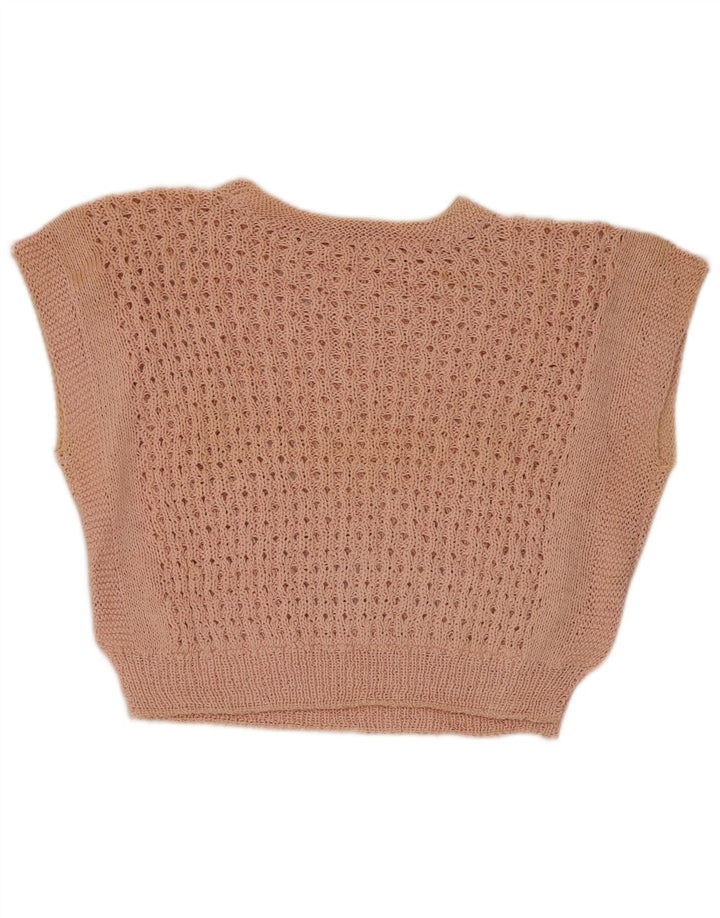 Vintage Damen Crop Vest Tank Top UK 12 Mittelrosa