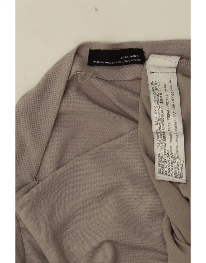 Zara Damen-Langarm-Asymmetrisches Tunika-Oberteil UK 10 Small Grau Polyester