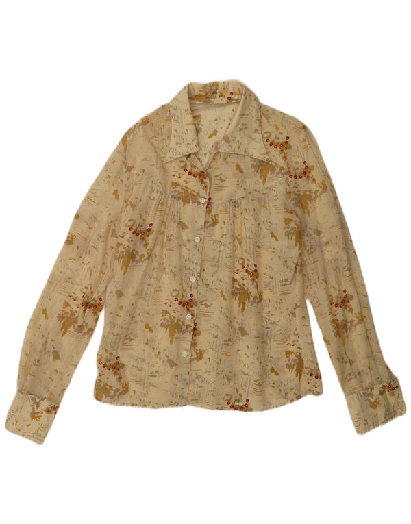 Vintage Damen Hemdbluse UK 14 Medium Beige Floral
