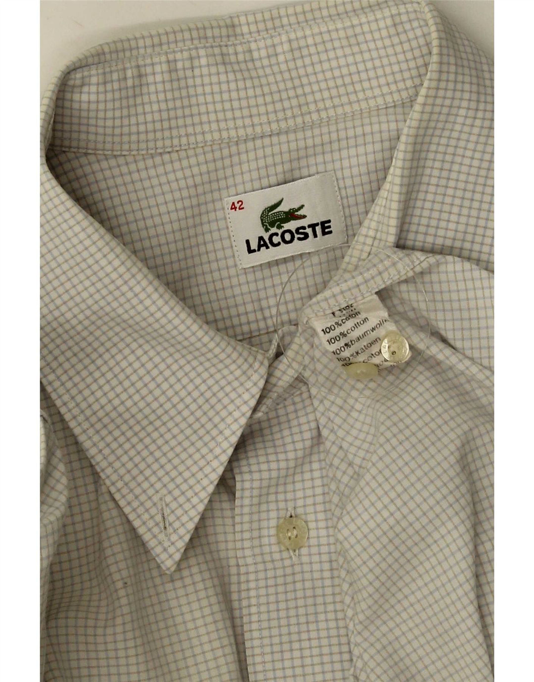 Lacoste Herren-Kurzarmhemd, Größe 42, groß, weiß kariert, Baumwolle