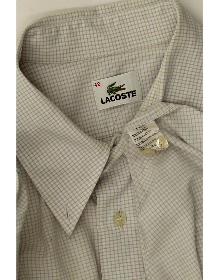 Lacoste Herren-Kurzarmhemd, Größe 42, groß, weiß kariert, Baumwolle