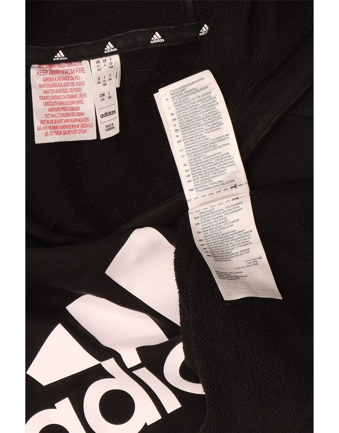 ADIDAS Kapuzenpullover mit Grafik für Jungen, 13–14 Jahre, schwarze Baumwolle