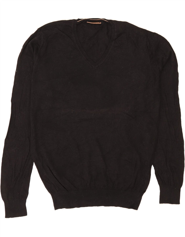 MASSIMO DUTTI Mens V-Neck Jumper Sweater Large Black Classic Vintage Massimo Dutti and Second-Hand Massimo Dutti from Messina Hembry 