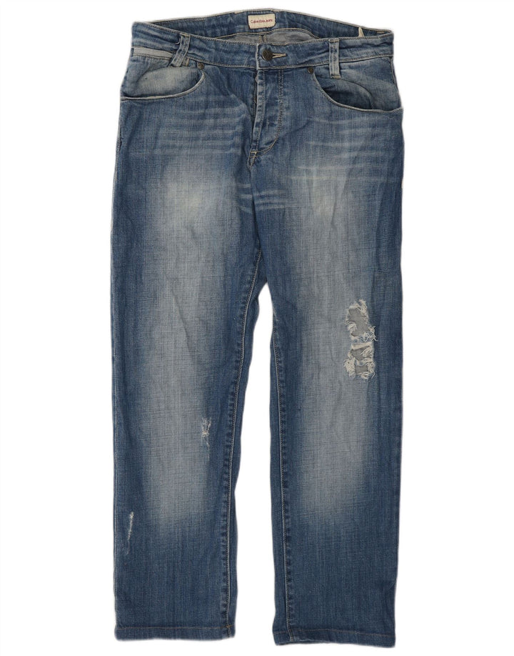 Calvin Klein Herren Distressed Straight Jeans W32 L28 Blaue Baumwolle