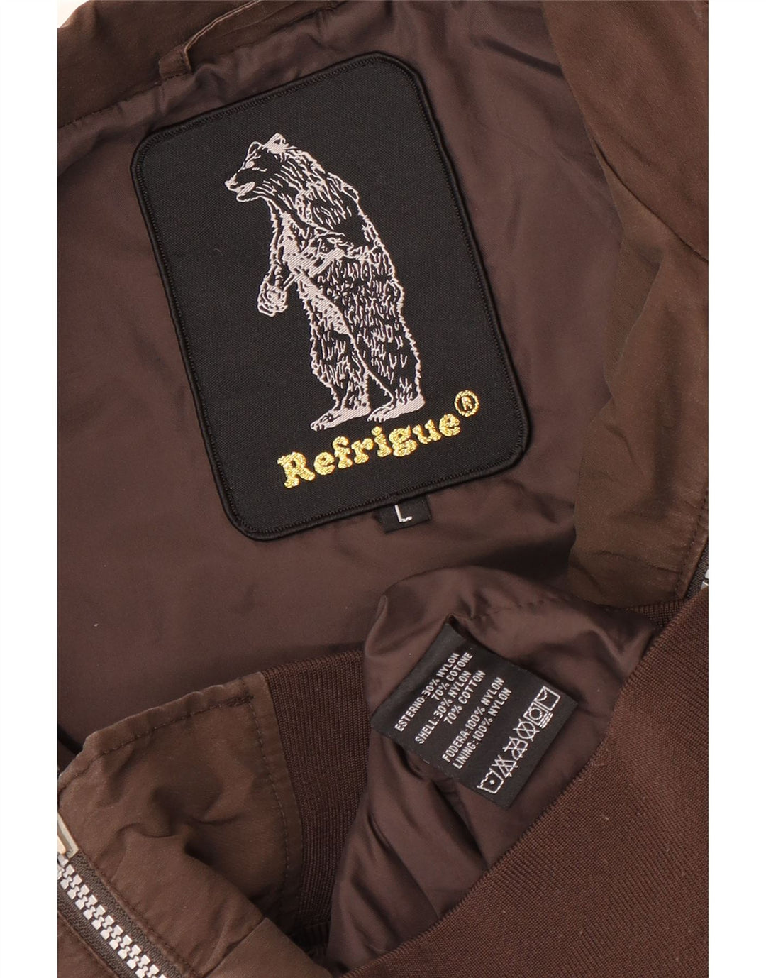 Refrigue Herren Bomberjacke UK 40 Großes braunes Nylon