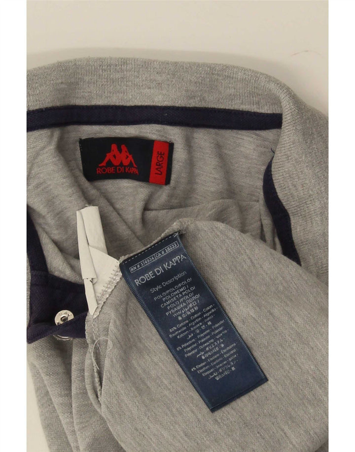 Kappa Herren-Poloshirt, groß, graue Colourblock-Baumwolle