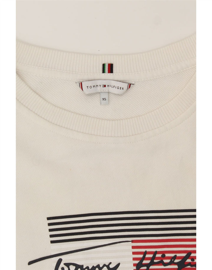 TOMMY HILFIGER Mens Graphic Sweatshirt Jumper XS White Cotton Vintage Tommy Hilfiger and Second-Hand Tommy Hilfiger from Messina Hembry 