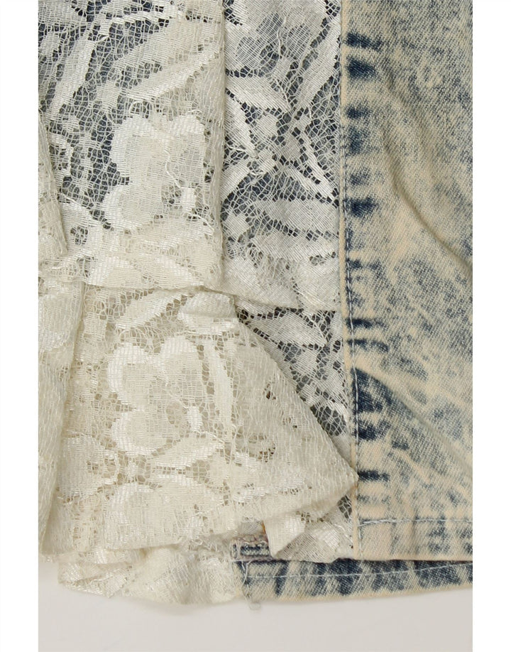 VINTAGE Damen Jeans-Trompetenrock IT 42 Medium W26 Blau geblümt