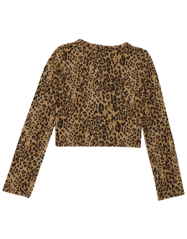 Zara Womens Trafaluc Crop Top Long Sleeve UK 10 Small Beige Animal Print