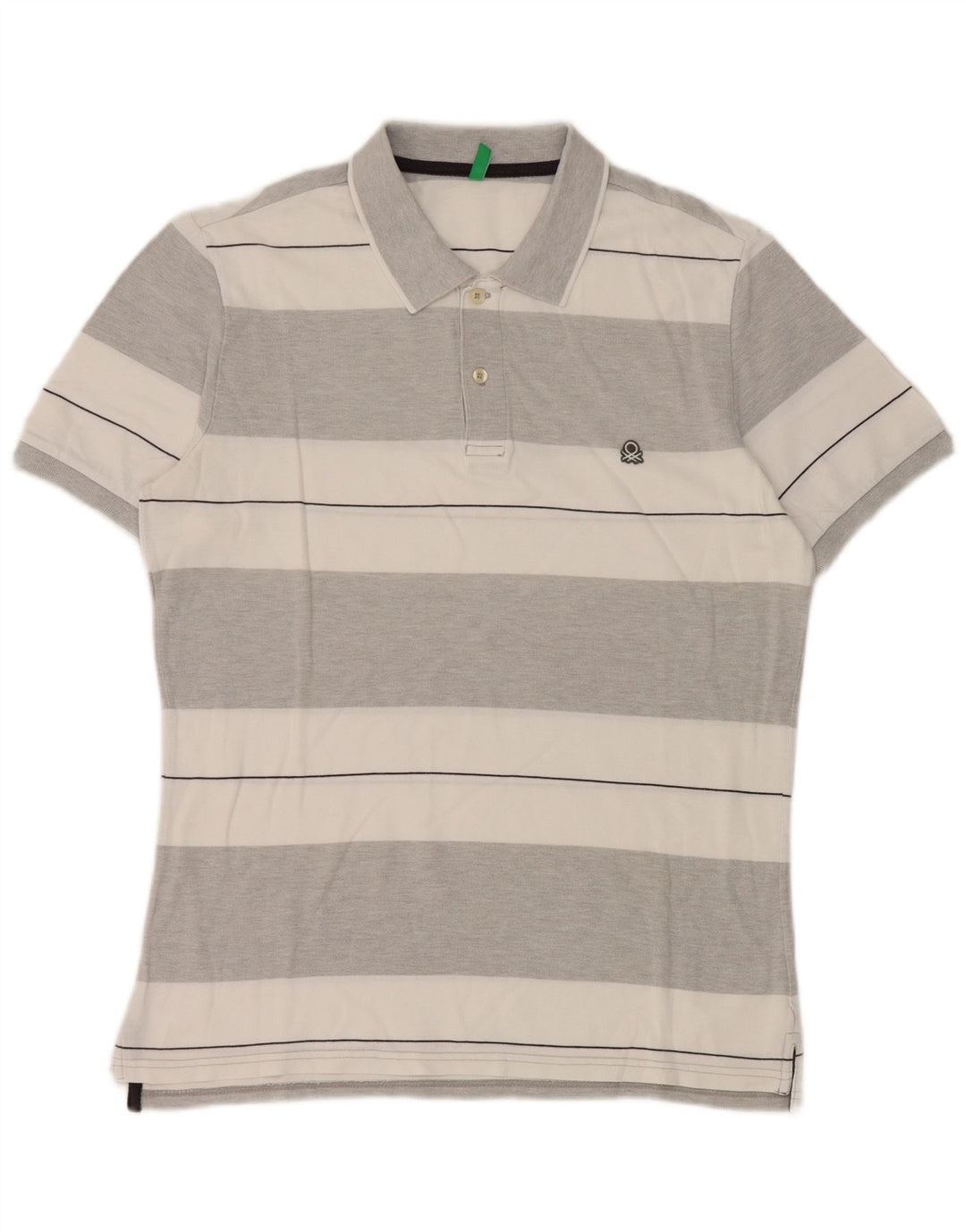 Benetton Herren Poloshirt Mittelgrau gestreift