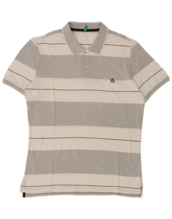 Benetton Herren Poloshirt Mittelgrau gestreift