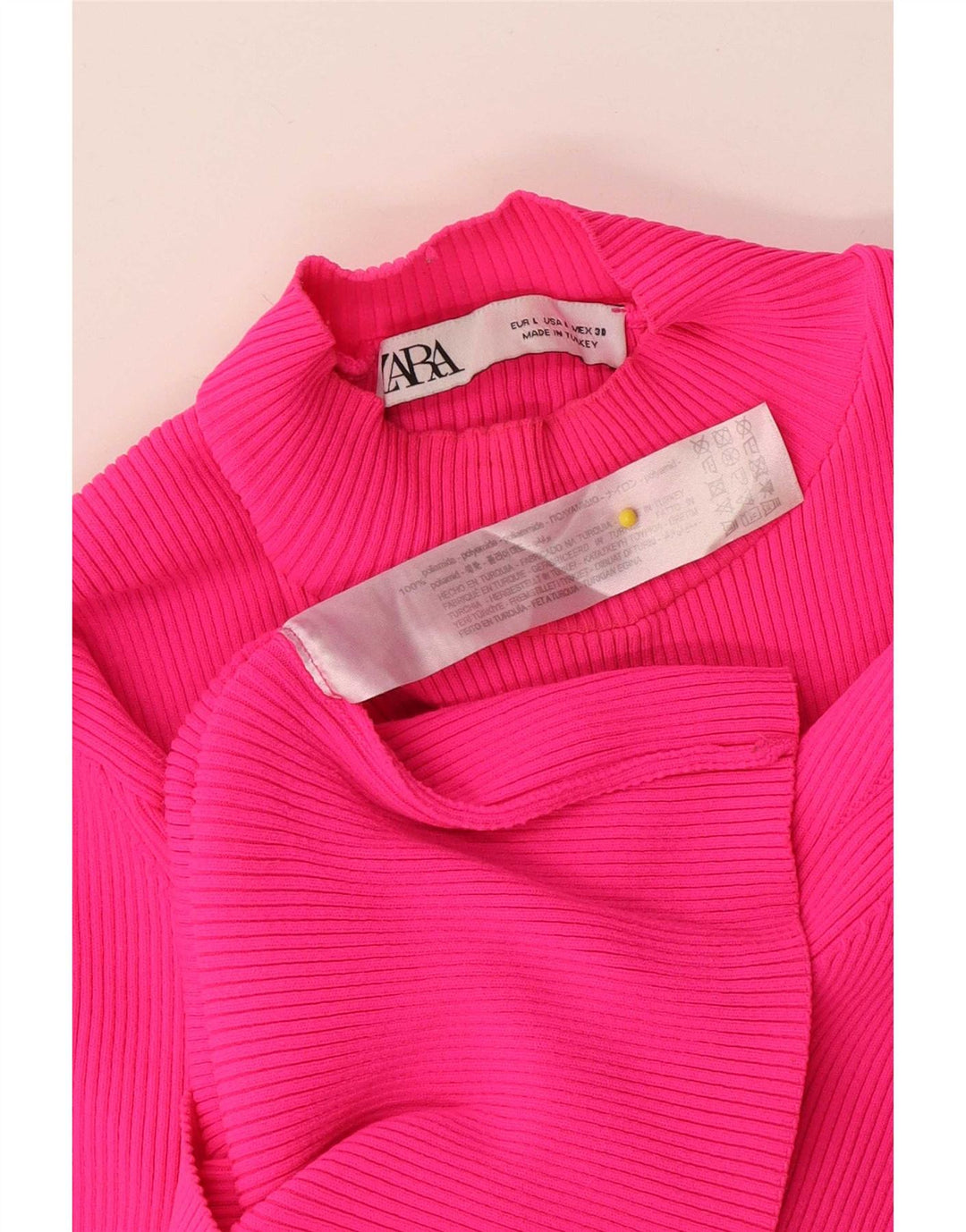 Zara Damen Crop Top Langarm UK 14 Large Rosa Polyamid