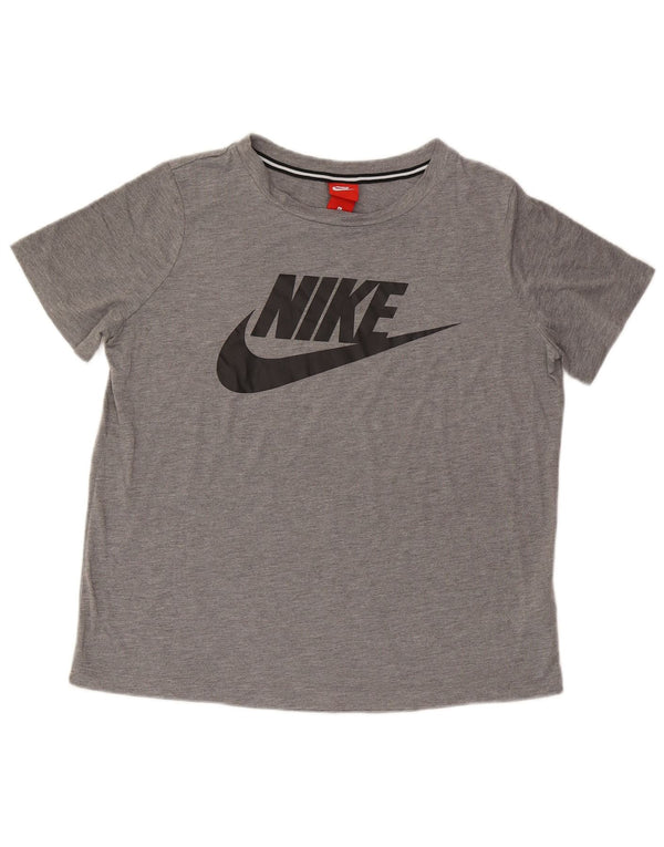 Nike Damen Grafik T-Shirt Top UK 16 Large Grau Polyester