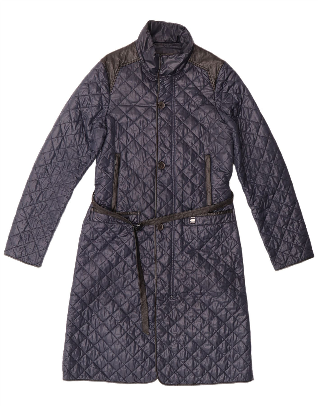 G-Star Womens Quilted Coat UK 14 Medium Navy Blue Polyester