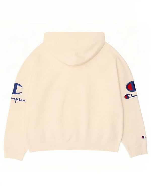 Champion Womens Graphic Oversized Hoodie Pullover UK 14 Mittelweiße Baumwolle