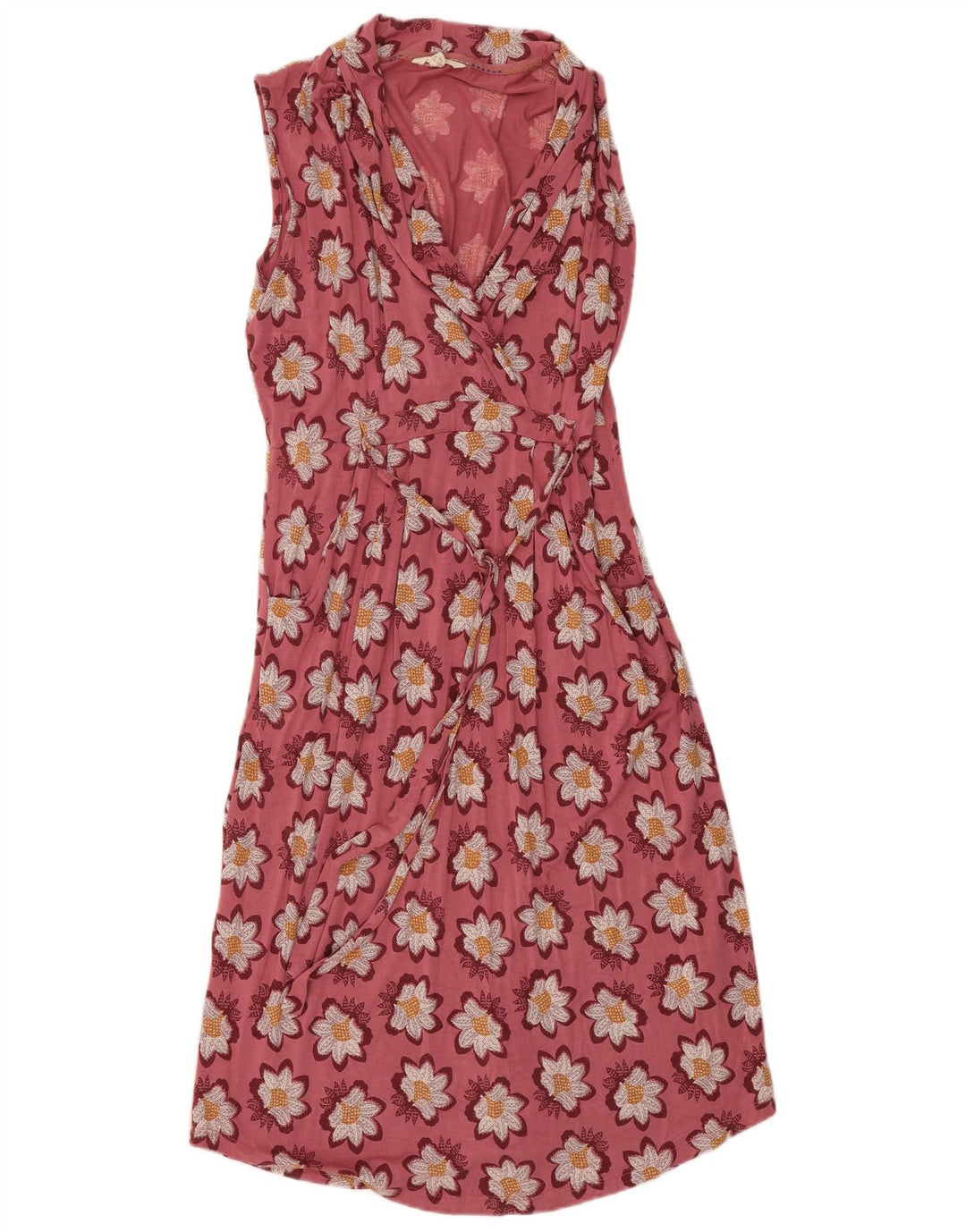 White Stuff Ärmelloses Damen-Basic-Kleid, UK-Größe 44, mittelrosa, geblümte Viskose