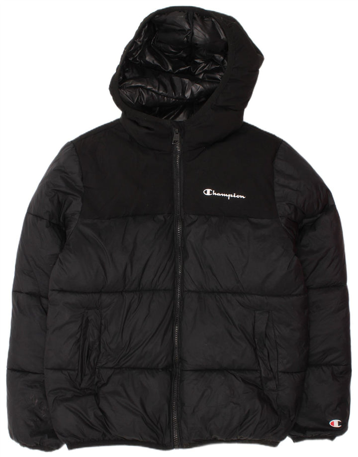 Champion Wattierte Jacke mit grafischer Kapuze für Jungen, 9–10 Jahre, Mittelschwarz