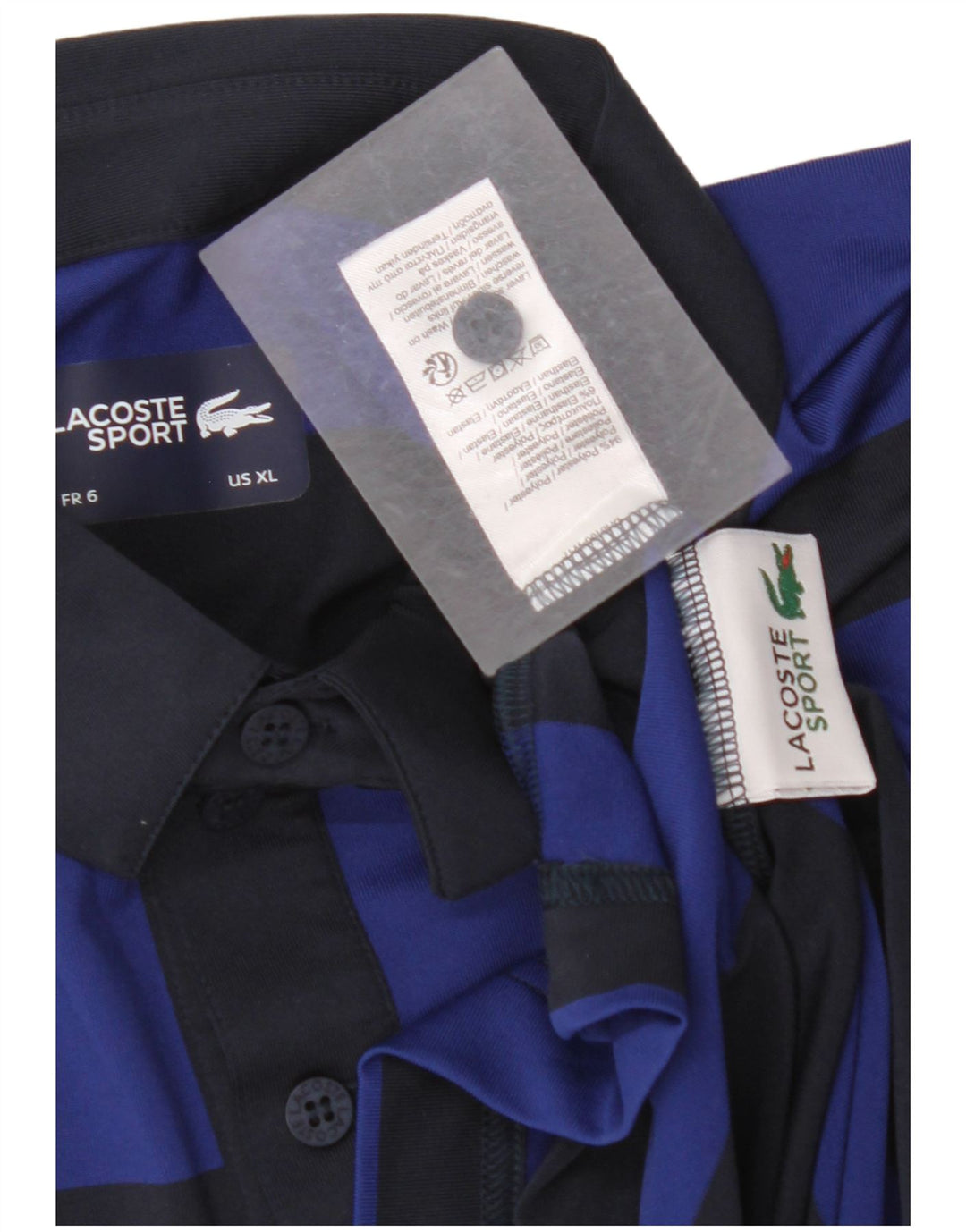 LACOSTE Herren Poloshirt Größe 6 XL Marineblau gestreiftes Polyester