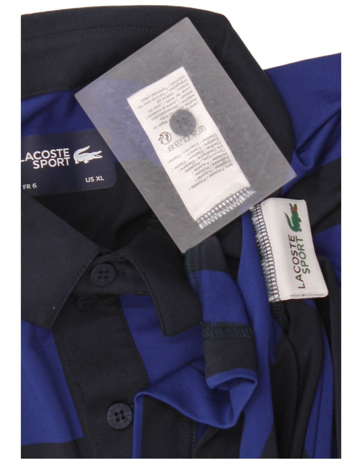 LACOSTE Herren Poloshirt Größe 6 XL Marineblau gestreiftes Polyester