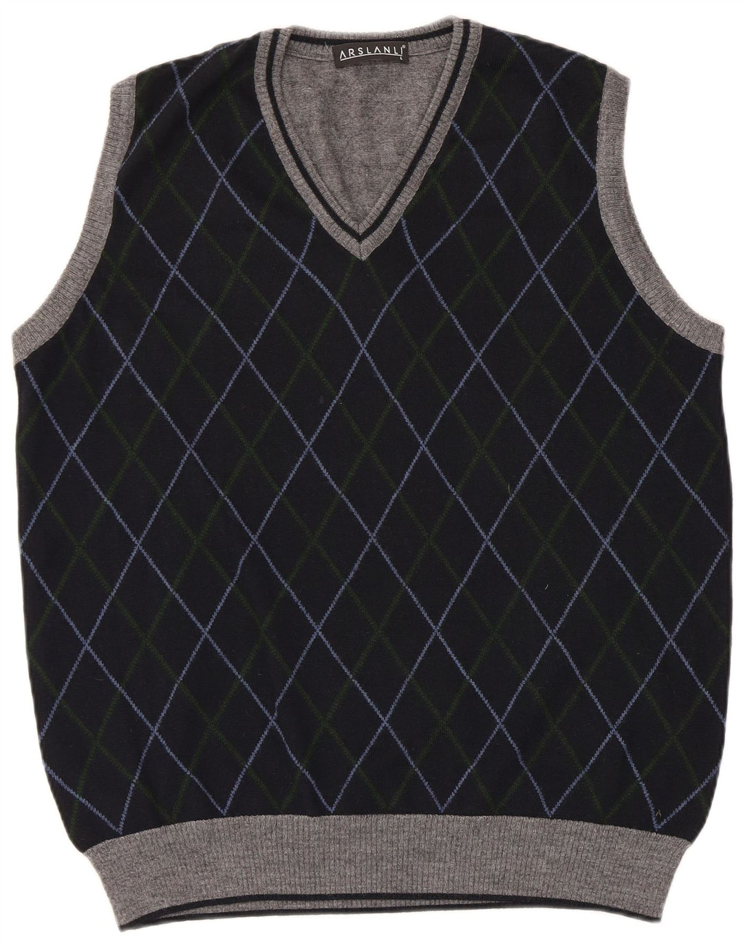 Arslanli Herren-Tanktop, groß, Marineblau, Argyle-/Diamant-Wolle