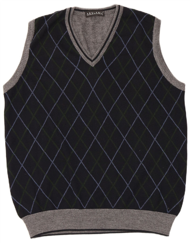 Arslanli Herren-Tanktop, groß, Marineblau, Argyle-/Diamant-Wolle