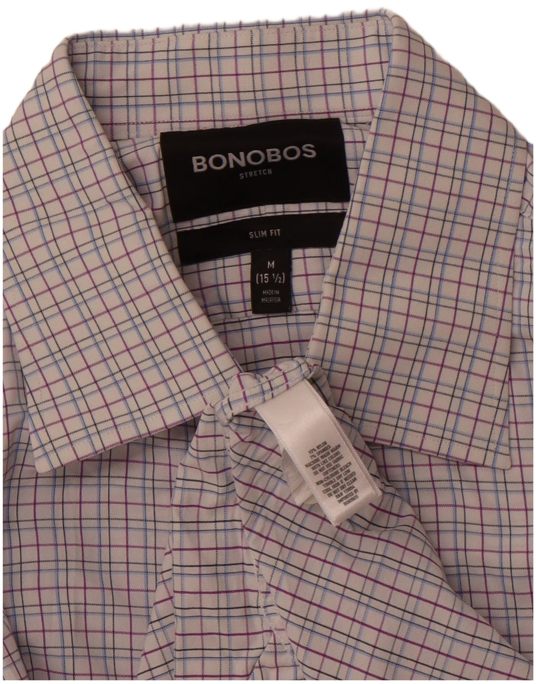 BONOBOS Slim-Fit-Hemd für Herren, Größe 15 1/2, mittelrosa, kariertes Nylon