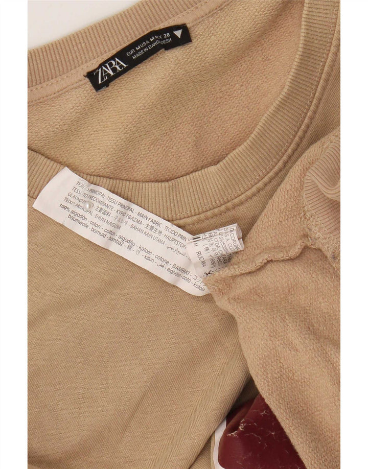 Zara Herren-Sweatshirt mit Grafik, mittelbeige Baumwolle