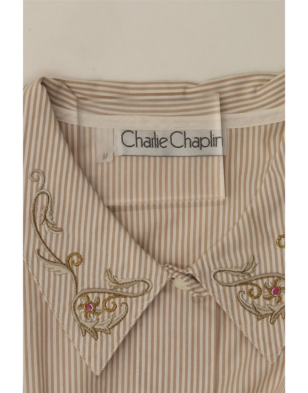 Vintage Damen Hemd UK 14 Medium Beige Nadelstreifen Baumwolle