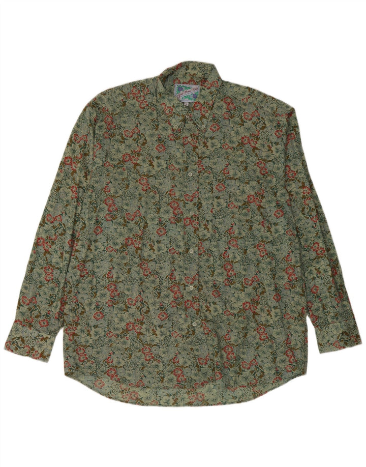 Vintage Herrenhemd Großes grünes Blumenmuster aus Baumwolle
