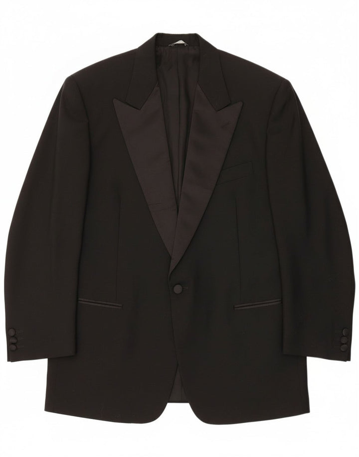Mario Zegna Herren-Blazer mit 1 Knopf, IT 50, große schwarze Wolle im Farbblock-Design