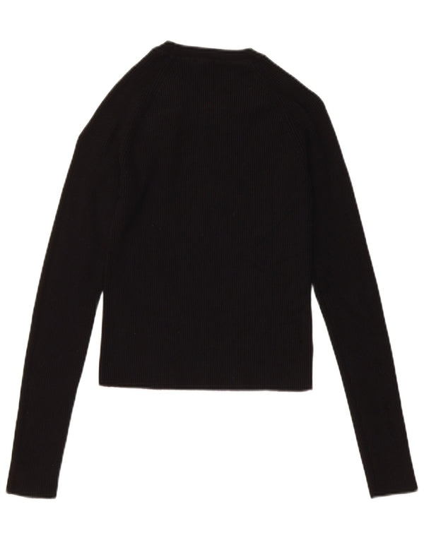 Zara Damen Crop Top Langarm UK 14 Große schwarze Viskose