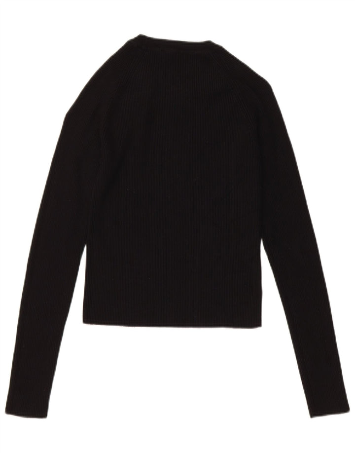 Zara Damen Crop Top Langarm UK 14 Große schwarze Viskose