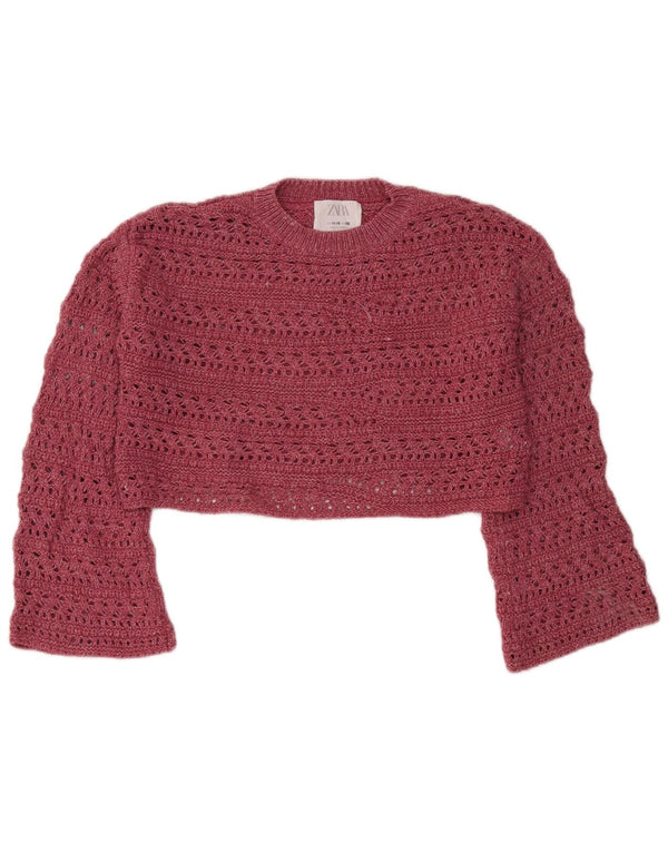 Zara Crop Pullover mit Rundhalsausschnitt für Mädchen, 11–12 Jahre, Rosa, Polyamid