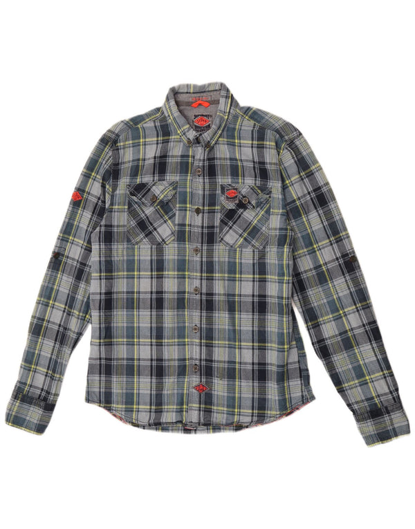 Superdry Herren-Flanellhemd 2XL aus grau karierter Baumwolle