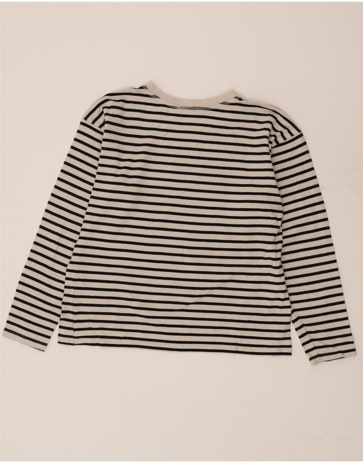 Zara Damen Top Langarm UK 14 Mittelweiß gestreift Baumwolle
