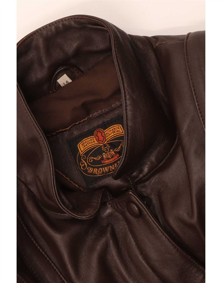 Vintage Damen Loose Fit Leder Bomberjacke UK 14 Large Braun
