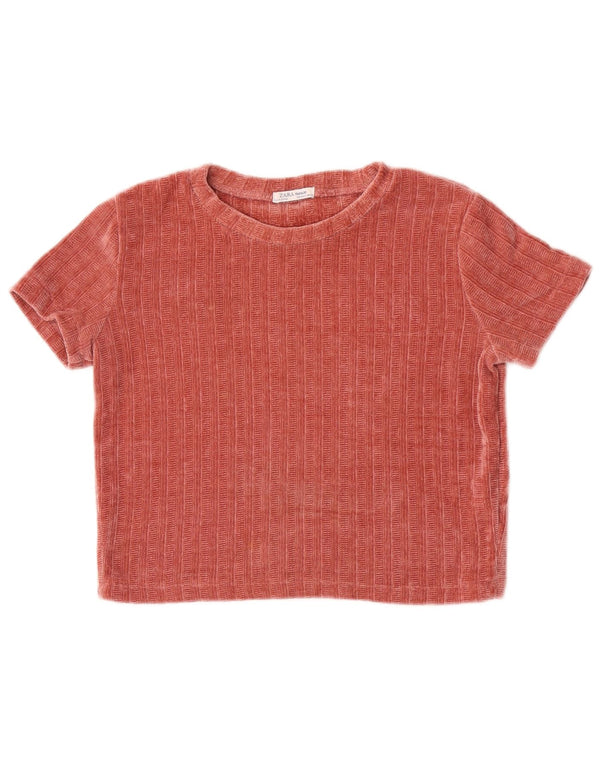 Zara Damen Trafaluc Crop Velour T-Shirt Top UK 12 Mittelrotes Polyester
