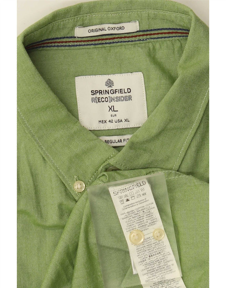 Springfield Herren-Hemd mit normaler Passform, XL, grüne Baumwolle