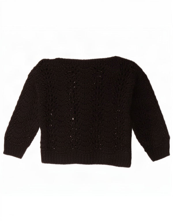Vintage Damen Crop 3/4 Ärmel Pullover mit U-Boot-Ausschnitt UK 14 Medium Schwarz