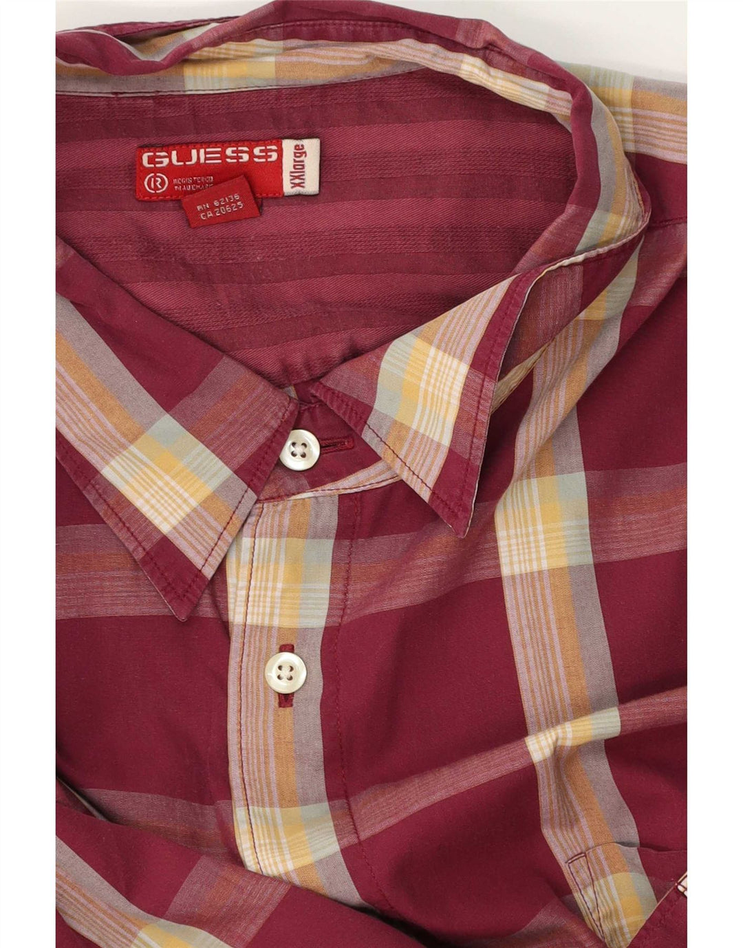 Guess Herren Kurzarmhemd 2XL Burgunderrot kariert
