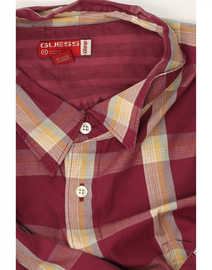 Guess Herren Kurzarmhemd 2XL Burgunderrot kariert
