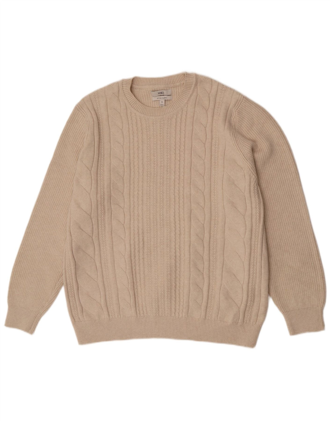 Marks & Spencer Herren-Pullover mit Rundhalsausschnitt, 2XL, Beige, Polyester