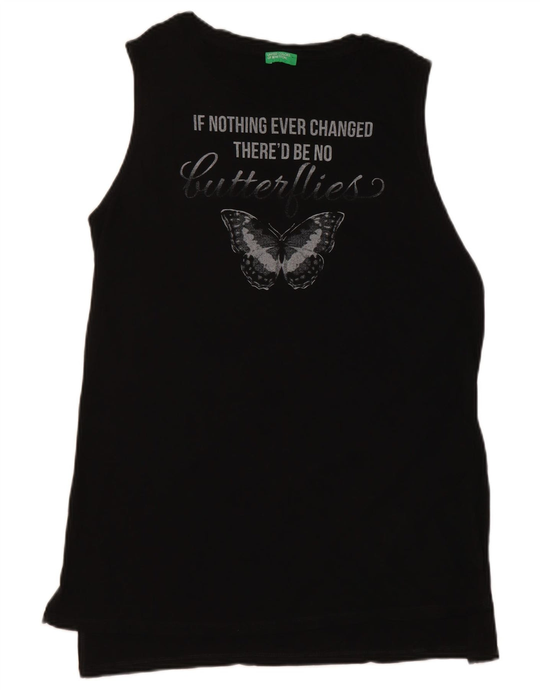 Benetton Womens Graphic Vest Top UK 14 Medium Black Butterfly
